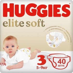 Подгузники Huggies Elite Soft 3 Jumbo 40шт