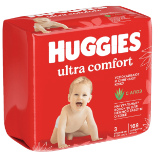 Салфетки влажные Huggies Ultra Comfort с Алоэ Вера и витамином Е 168 шт